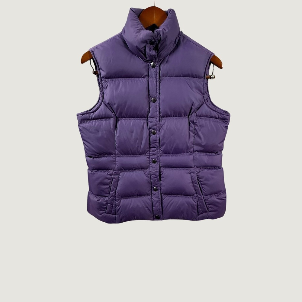 Lands' End Women's Down Puffer Vest Purple Small 6-8 Snap‎ Front Quilted Nylon
